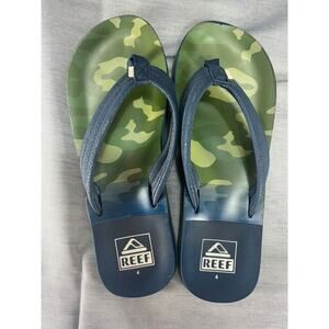 Reef Brand Boys Flip-Flop Sandals, Size 4 Camo Green Blue